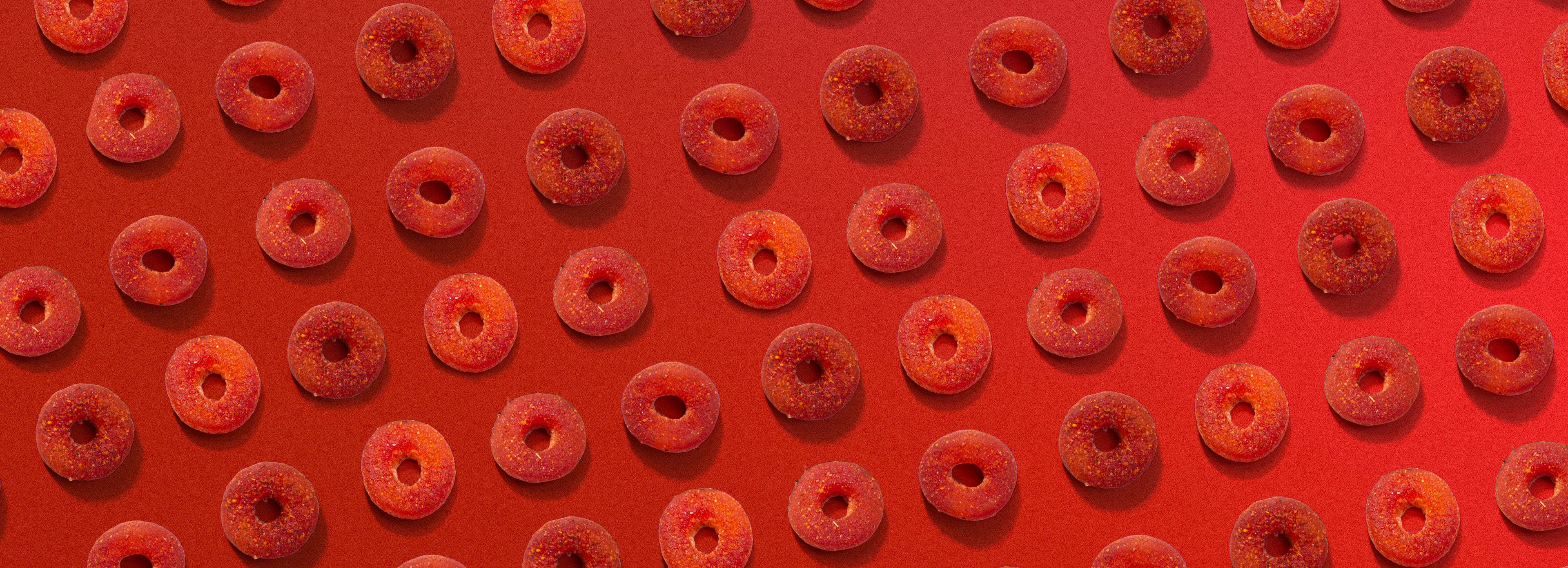 Repeating pattern of Chile Peach Rings Dulces Enchilados
